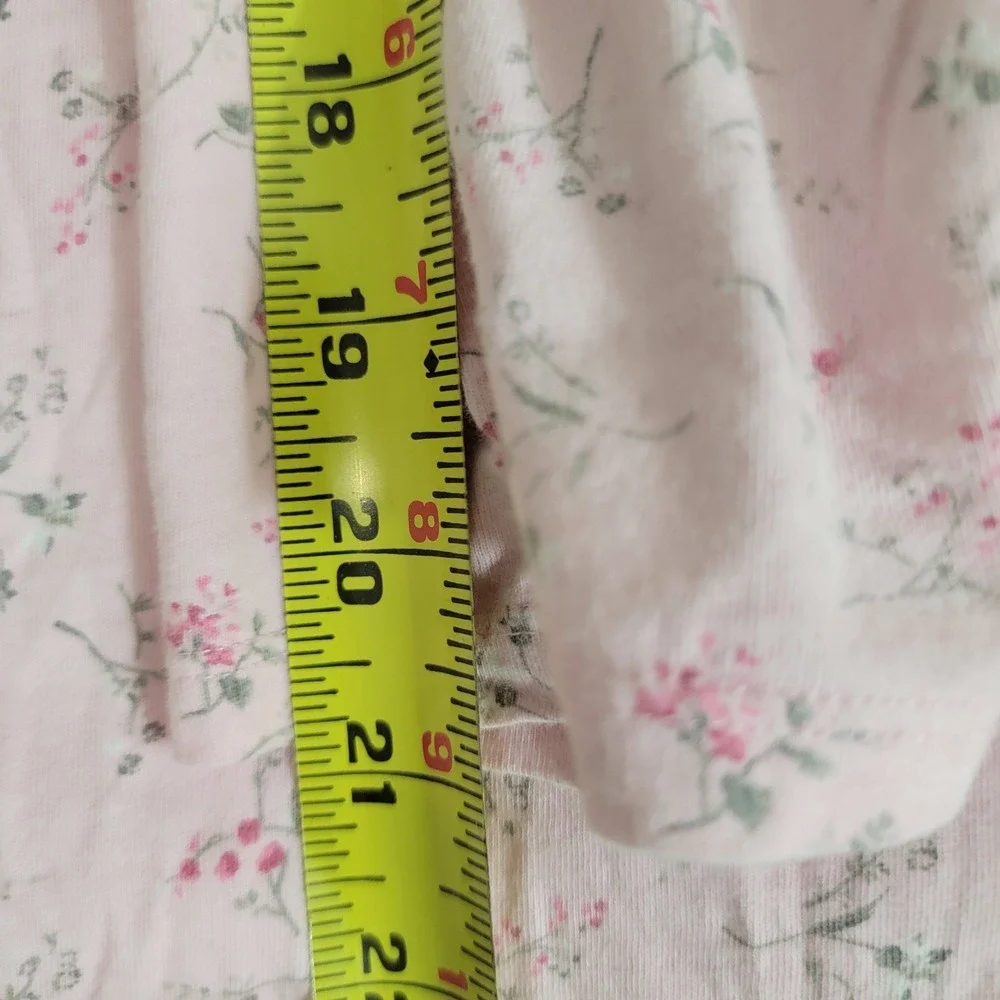 Eileen West Jersey Knit Long Sleeve Short Pink Floral Cotton Nightgown sz L EUC‎
